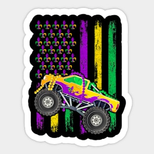 Mardi Gras Monster Truck Beads Flag Kids Boys Sticker